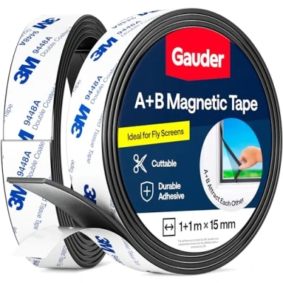 Image of GAUDER A+B Magnetic Tape I Roll with Adhesive Backing for Fly Screen &amp; more Self Strong (1 m + 1 m)