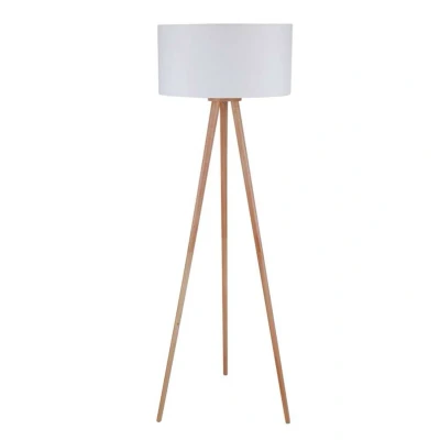 Image of Lindby Charlia floor lamp, white, wood, height 150cm