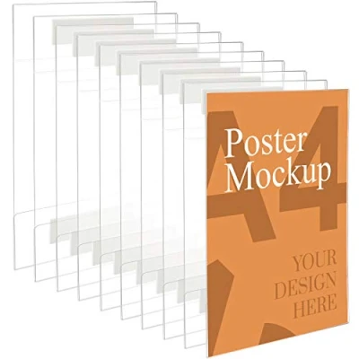 Image of Kurtzy 10 Pcs A4 Adhesive Wall Mount Universal Clear Acrylic Poster Holder with Strips Display Stands for Office, Home, Restaurant No Drilling Required