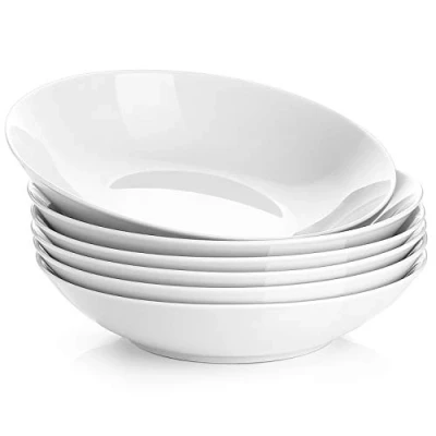 Image of Y YHY 8.0&#039;&#039; Pasta Bowls Set of 6, 22 oz/650 ml Porcelain Salad Bowl, Large Ceramic Soup Deep Plates, Serving Dishes for Pasta, Soup, Fruit, Microwave &amp; Dishwasher Safe, White