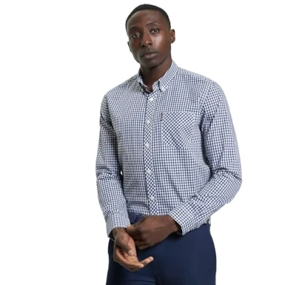 Image of Ben Sherman Men&#039;s Signature Gingham Check Shirt, Button Down Collar, Long Sleeves, Regular Fit (Dark Blue.) XXXL