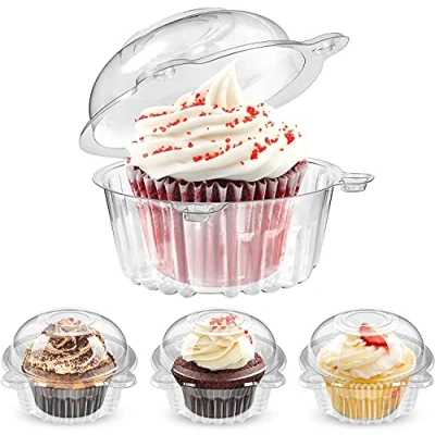 Image of 50 Pack Cupcake Containers Individual, Clear Plastic Single Muffin Holders Boxes Cups Cases Pods for Home Baking, Wedding, Baby Shower, Holiday Party