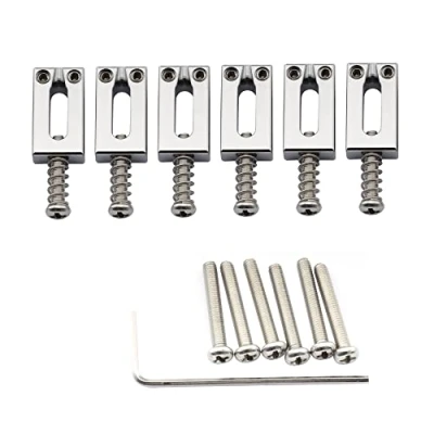 Image of Musiclily Ultra 10.8mm Modern Full Brass Bridge Saddles for Strat Tele Style Electric Guitar, Chrome (Set of 6)