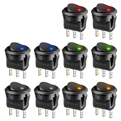 Image of BUYGOO 10PCS Car Switch 12V with LED Light, Mini Toggle On/Off DC 20A Press Button Round Rocker for Car, Boat, Homehold Application