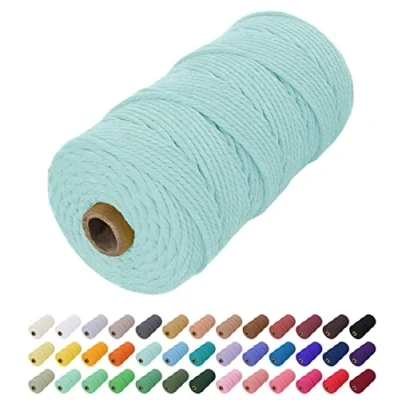Image of Uiopa Macrame Cord 2mm x 200m, Natural Cotton Coloured Yarn Soft Rope, String Twine for Crafts, Plant Hanger, Wall Hanging, Wrapping, Christmas Decorations (Light Blue)