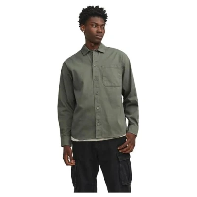 Image of JACK &amp; JONES Men&#039;s Jcocollective Zac Overshirt Ls Noos Shirt, Agave Green, XS