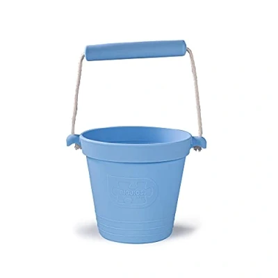Image of Bigjigs Toys Adventure Collapsible Bucket (Powder Blue) Silicone for Sandpit, Holiday Toddlers, Quality Sand and Water