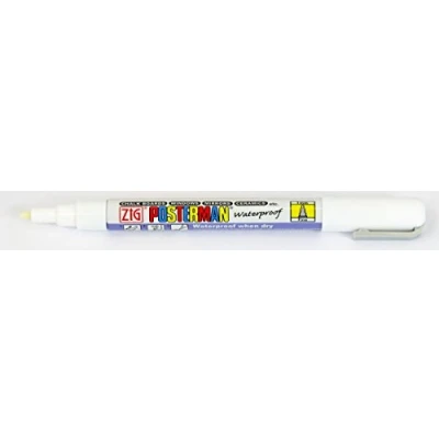 Image of Zig Kuretake Posterman White Fine (1mm) Nib Tip Liquid Chalk Marker Pens Waterproof Blackboard Whiteboard Outdoor Glass Metal Plastic Wood Paper Illumi Board (Pack of 1)