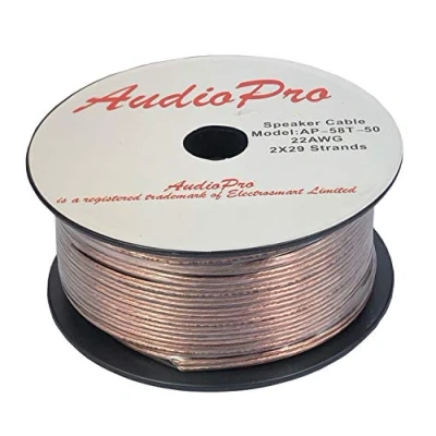 Image of AudioPro Speaker Cable Wire 22 AWG (2 x 29 Strands) Select 25m or 50m Reel Colour White/Clear Transparent HiFi Home Audio Surround Sound etc (50m Reel, Transparent)