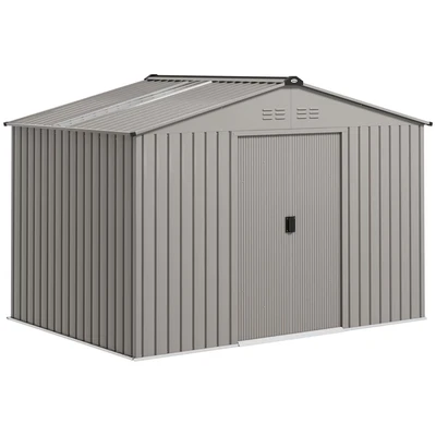 Image of Outsunny 9 x 6FT Galvanised Garden Storage Shed with Sliding Door, Grey