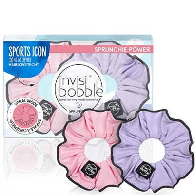 Image of Invisibobble Sprunchie Spiral Hair Ring Donut Run With Scissors Athleisure Duo Scrunchie Stylish Bracelet, Strong Elastic Grip Coil Gentle for Thick Night Reflective Trim