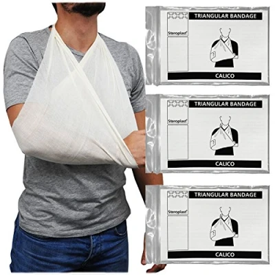Image of Steroplast Calico Cotton Triangular Arm Sling Shoulder Support Bandage Dressing, 90cm x 127cm 3 Pack