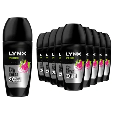 Image of Lynx Epic Fresh Roll On 48 Hours Anti Sweat Faster Drying Perspirant with Long Lasting and Odour Protection Travel Size Deodorant for Men All Skin Types, 50ml Pack of 12