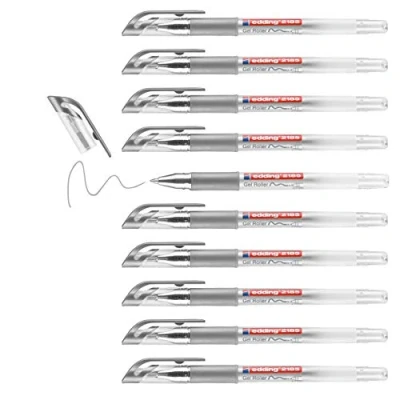 Image of edding 2185 gel roller silver box of 10 0.7 mm pen for writing, drawing, colouring mandalas, bullet journals glitter pen, colour