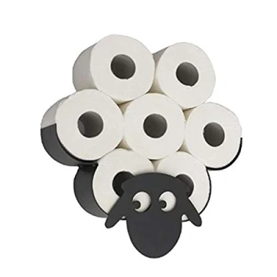 Image of Novelty Black Metal Sheep Toilet Roll Holder, Wall Mounted Free Standing Animal Paper Holder Bathroom Loo Storage, Accessories Decorative Home Decor Indoor Storage