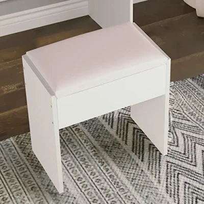 Image of JEFFORDOUTLET Girls White Dressing Stool, wooden Make Up Table Fireproof stool Bedroom Furniture (Dressing Stool)