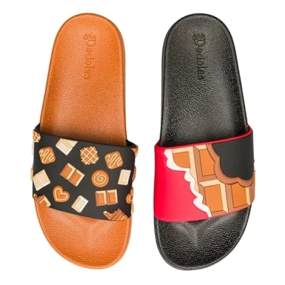 Image of Dedoles Sliders &amp; Slippers for Women, Men Kids Sandals Funny Designs Plane Coffee Party Pizza Fox Bear Cherry Flamingo Footwear Gift, Colour: Chocolate Love, Size: 5 UK