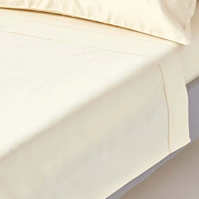 Image of HOMESCAPES 1000 Thread Count Egyptian Cotton Cream Flat Sheet King Size Luxury Bed