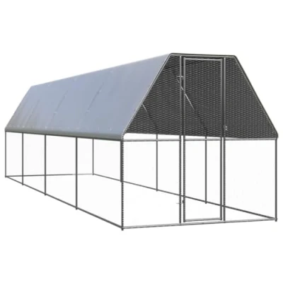 Image of &quot;vidaXL Outdoor Galvanised Steel Chicken Cage Weather Resistant Hen House with Lockable Door 2x8x2 m, Silver Colour&quot;