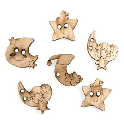 Image of Trimits Novelty Craft Buttons, Wooden Moon &amp; Stars, Pack of 6 small