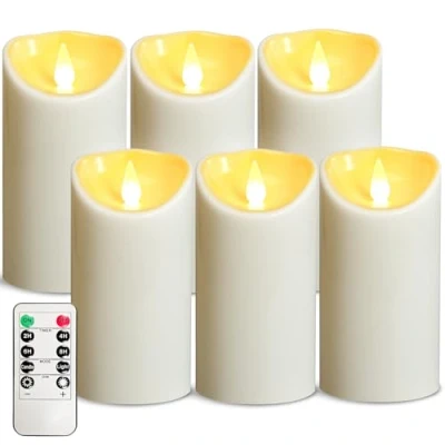 Image of OSHINE Plastic led Battery Candles Flickering Operated Candle Set of 6 Ivory,D3 H6 Powered Outdoor Pillar with Remote Control and Timer Electric Fake cande for Decoration Party