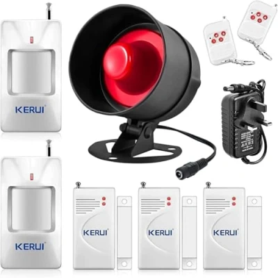Image of KERUI 115db DIY Wireless Home Security System,Indoor Outdoor Weather Proof Siren,Window Door Sensors Motion Sensor,Shed Garage Alarm with Remote Control,Burglar for Hotel Shop House