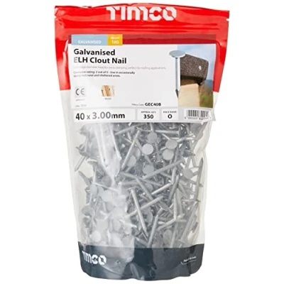 Image of TIMCO Galvanized ELH Clout Nails 40 x 3.00 Extra Clamping Perfect for Fitting Roofing Felt and plasterboard 1kg Bag Silver