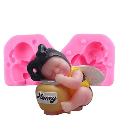 Image of VALINK 3D Sleeping Bee Baby Birthday Cake Resin Clay Candle Molds Silicone Soap Mould Fondant Decorating Tools,Chocolate Jelly Candy Pasrty Making Mould, DIY Baking Tray Bakeware Tools