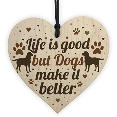 Image of RED OCEAN Dog Sign Funny Wooden Hanging Heart Lover Gift For Home Keepsake Plaque