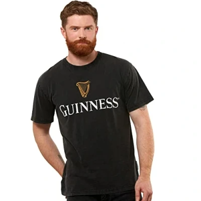 Image of Guinness Official Merchandise Logo Premium Harp Tee 100% Cotton Vintage Beer T Shirt Black