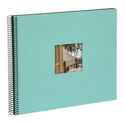 Image of goldbuch Bella Vista Spiral, Linen Memory Cut Out Cover 40 Pages, Book for Gluing, Photo Album, Paper, Aqua (Black Sides), 35x30 cm