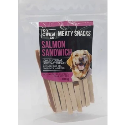 Image of *NEW* Meaty Snacks Salmon Sandwich 100g 100% Natural Low Fat Dog Treats and Training Aid