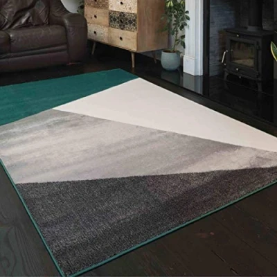Image of Modern Emerald Green Block Lounge Living Room Area Rugs Grey Slate Abstract Geometric Carpet Rug 120cm x 170cm