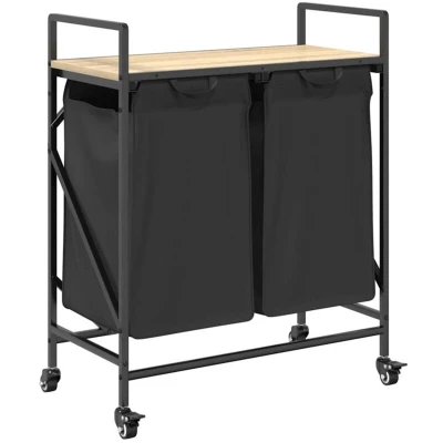 Image of vidaXL Laundry Basket 2 Compartments with Wheels Sonoma Oak