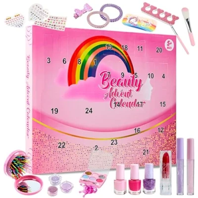Image of KreativeKraft Girls Beauty Advent Calendar 2024 Peel Off Nail Polish Makeup Stickers (Beauty)
