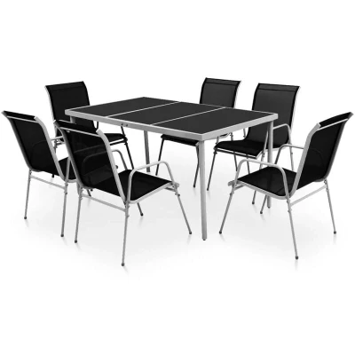Image of vidaXL 7 Piece Outdoor Dining Set Steel Black