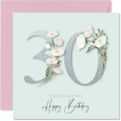 Image of 30th Birthday Cards for Women Fancy Floral Flowers Happy Card 30 Year Old Woman Colleague Wife Daughter Niece, 145mm Bday Greeting