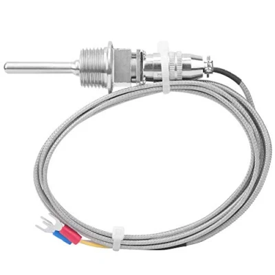 Image of Temperature Sensor Probe, K Type Stainless Steel Probe Thermocouple 1/2 NPT Detachable 3 Pin Connector with 2m / 6.6ft Cable, RTD