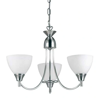 Image of Andy Decorative 3 Way Satin Chrome Branch Arm Pendant Ceiling Light with Matt Opal Glass Shades