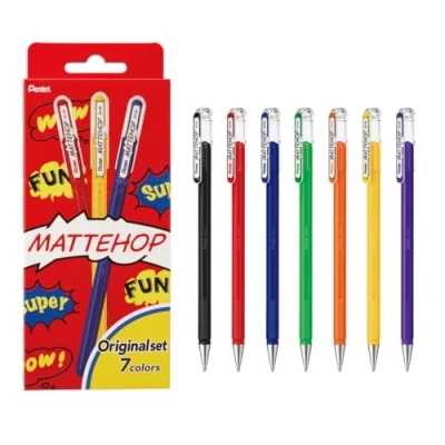 Image of Pentel Mattehop 1.0mm Gel Roller 7pc Wallet Original Colours