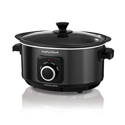 Image of Morphy Richards 3.5L Sear &amp; Stew Slow Cooker, Shatter Resistant Aluminium Pot, 3 Heat Settings, Hob Proof, Easy Clean, 163W, Black, 460012