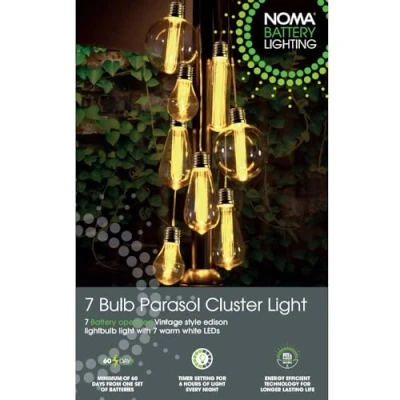 Image of Noma Garden Art : Fit &amp; Forget 7 Vintage Bulb Parasol Cluster LED Lights 1017012