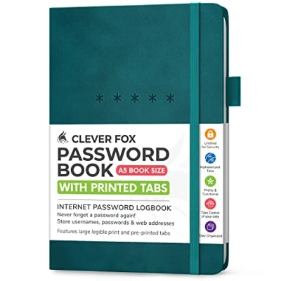 Image of Clever Fox Password Book Medium Internet Address &amp; Journal Organizer Computer Website Log In Keeper Notebook (Dark Teal)