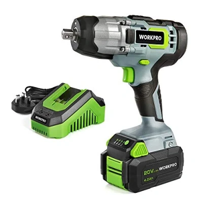 Image of WORKPRO Cordless Impact Wrench Lightweight 20V/18V, 4.0Ah Li ion Battery (Fast Charger), 1/2 Chuck, 2 Mode Forward/Reverse, Belt Clip, LED Light for Working in Dark Environment