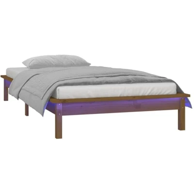 Image of vidaXL LED Bed Frame without Mattress Honey Brown 75x190cm Solid Wood
