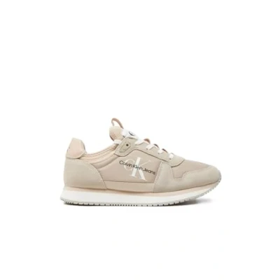 Image of Calvin Klein Jeans Runner SOCK Laceup Trainers, Women&#039;s, Size: 7, Eggshell/whisper pink Leather and textile