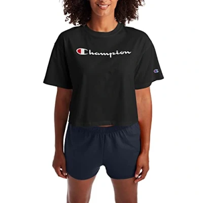 Image of Champion Women&#039;s The Cropped TEE T Shirt, Black, Large