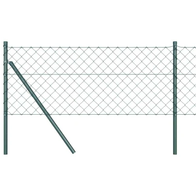 Image of vidaXL Chain Link Fence with 13 Posts 0.6x25 m Galvanised Steel Green