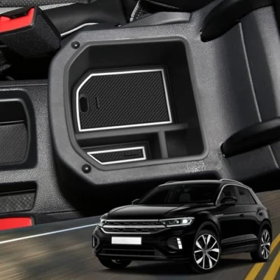Image of YEE PIN Centre Console Organizer Tray Armrest Compatible with T Roc SUV 2018 2022, Secondary Storage Box Insert Glove Compartment Car Accessories