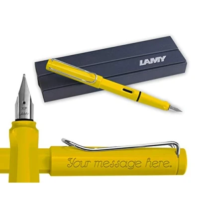 Image of Personalised Engraved Lamy Safari Yellow Fountain pen Extra Fine Nib Model (18) + Box Included choose with or without engraving